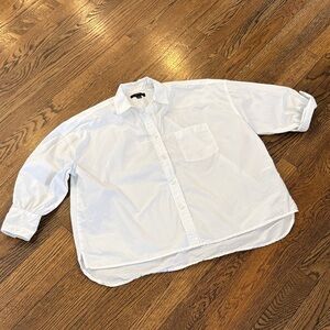 J. Crew oversized White Button-Up Shirt, short sleeves, XXS